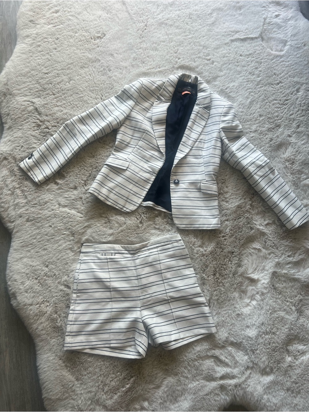 Zara White Blazer & Striped Shorts Set